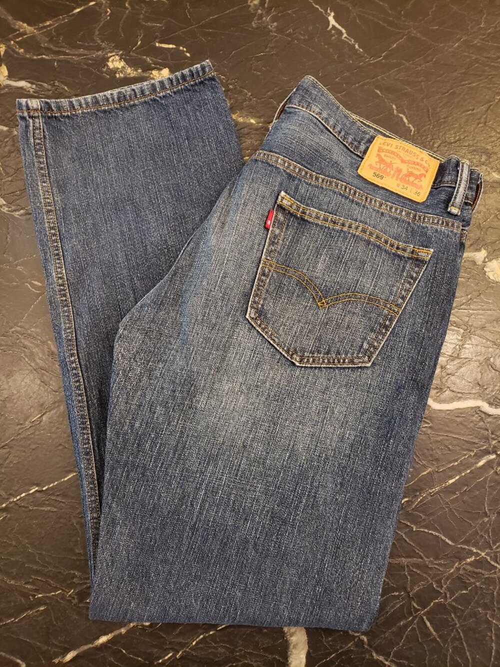Levi's 569 Loose Straight Men's Denim Blue Jeans 34x36 Discontinued Rare Tall